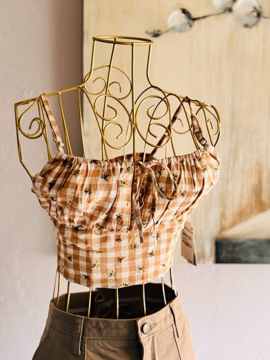 bp Tops - NWT BP Nordstrom Ivory Beige Picnic Check Crop Tank Top Size M